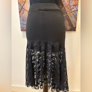 Black Lace Hem Midi Skirt